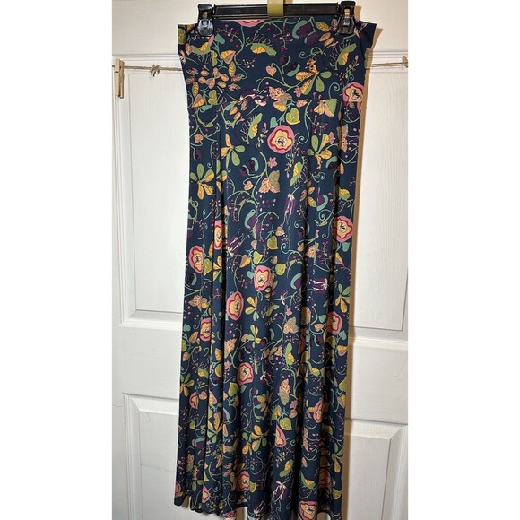 LuLaRoe Maxi Pull-on Skirt Size S Womans Navy Floral Stretch Knit Elastic Waist - Picture 6 of 6